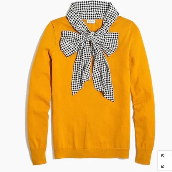 NWT J. Crew Re Imagined Mustard crewneck sweater Houndstooth scarf size medium - Picture 2 of 11